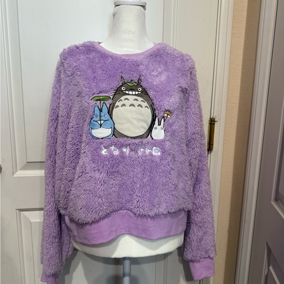 Purple Fuzzy Sweater with Totoro Design size medium NWT shorts NOT included - Picture 4 of 5